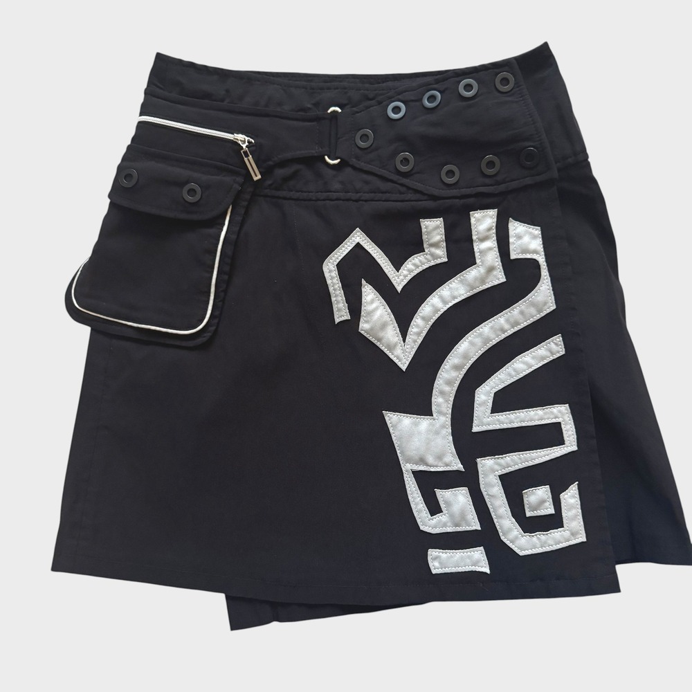 Jamie Sadock Black Silver Graphic Wrap Golf Skirt Y2K Techwear XS S pickleball